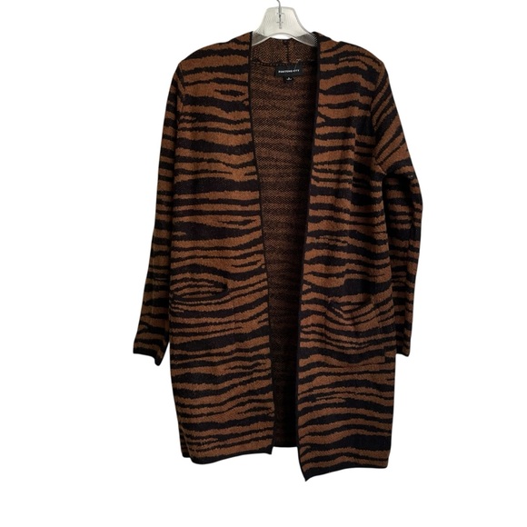 fortune+ivy Sweaters - Fortune + IVY Brown and Black Zebra Print Pocketed Cardigan NWOT‎ Small